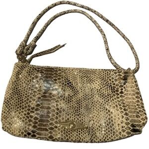 Elliott Lucca Leather snake print Shoulder Bag Taupe Woven Strap‎